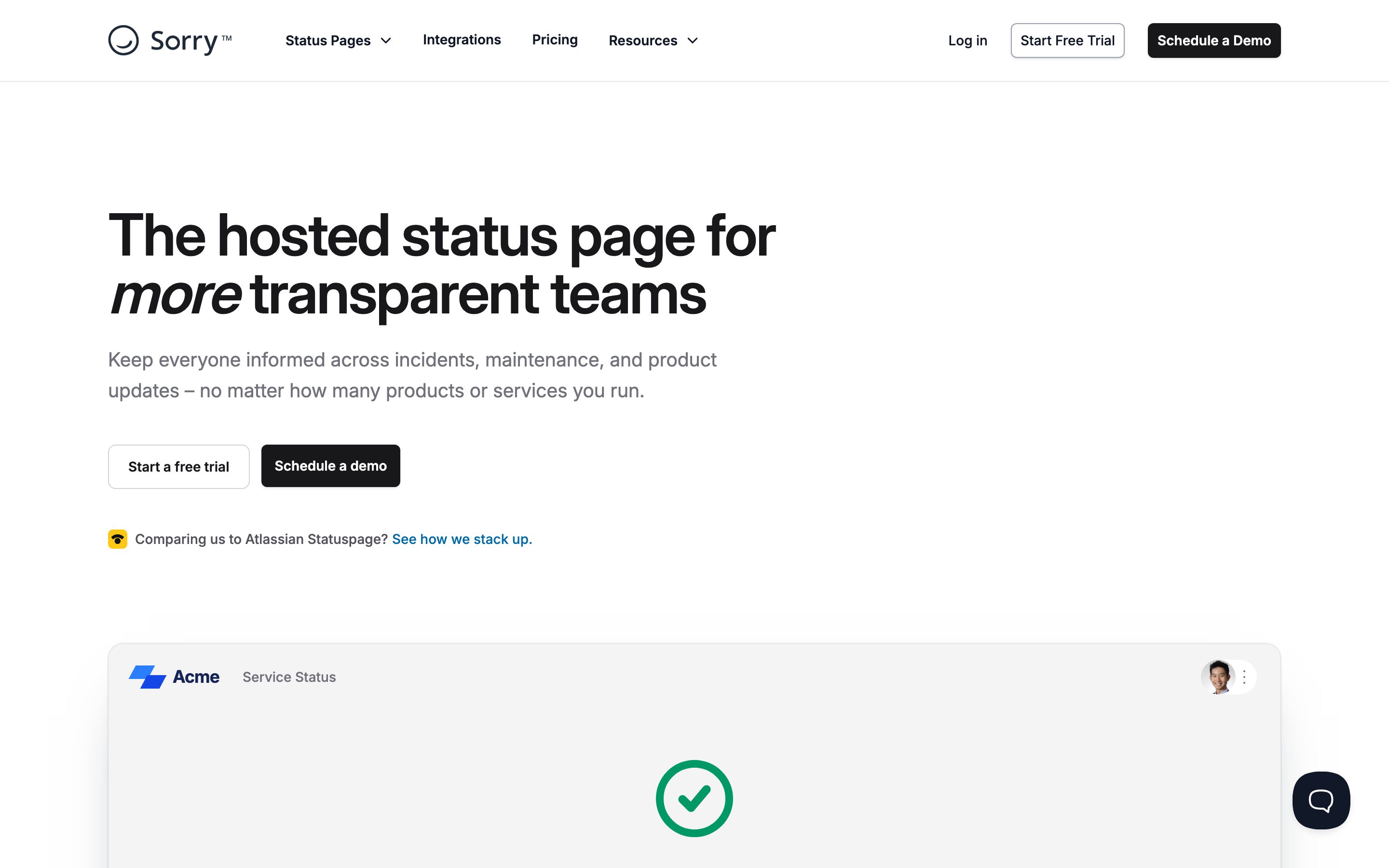 Screenshot of the Sorry home page